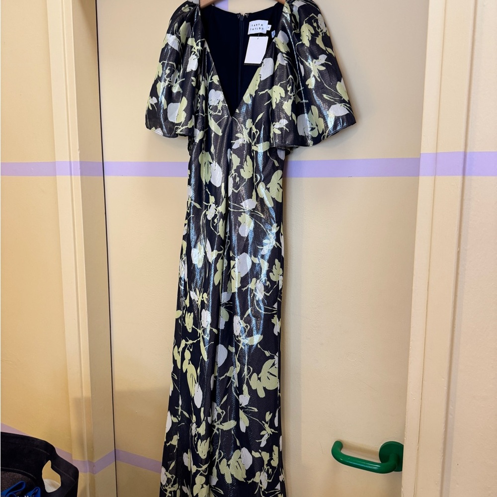 Tanya Taylor Navy and Yellow Floral Dress